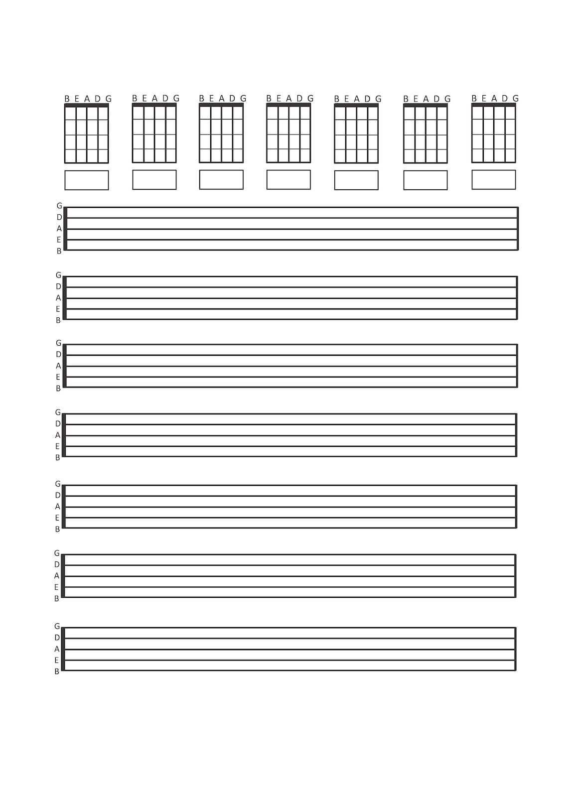 Printable 5 String BASS Guitar TAB Sheet Music for Letter/A4 Etsy España