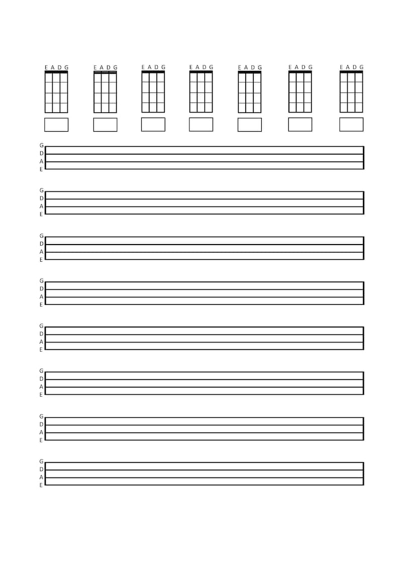 Printable BASS Guitar TAB Sheet Music for Letter/a4 Printer 7 Chord