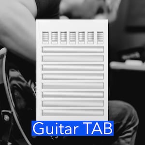Printable Guitar Sheet Music TAB | for Letter/A4 printer | 7 chord boxes and 8 staves per page | Tablature