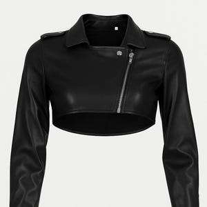 Noori Womens Lambskin Leather Motor Bolero SHRUG Jacket | Cropped Leather Biker Jacket | Long Sleeves Beautiful Look Slim Fit Leather Jacket