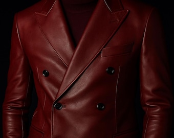 Mens Leather Blazer | Blood  RED FORMAL Blazer, Western MEETING Party Blazer | Slim Fit Leather Coat | Gift For Winter, Christmas