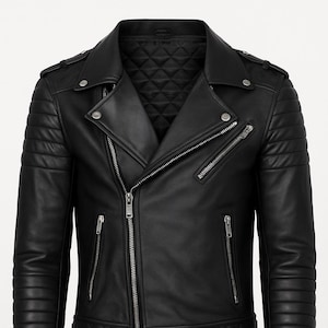 Mens Genuine Lambskin LEATHER JACKET BLACK | Slim Fit Quilted Motorcycle Biker Leather Jacket | Sheep Leather Jacket, Celebrity Movie Jacket