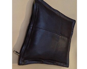 Lambskin Leather Pillow Cover, Dark BROWN SQUARE Leather CUSHION Cover With Piping, Lumber Cover Housewarming, Throw Pillows Square Leather