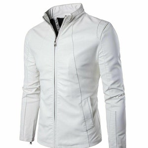Mens WHITE Genuine Sheepskin Leather Jacket | STYLISH Motorbike Café Racer Leather Jacket | Casual & Formal Wear Jacket | Best Gift for him