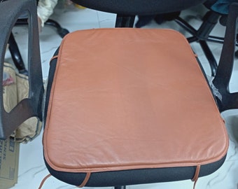 LEATHER CHAIR PAD With Ties, Tan Round Edge Chair Pad, Chair cushions for Dining Chairs, Leather pads for Patio Chairs, Seat Pad for Stool