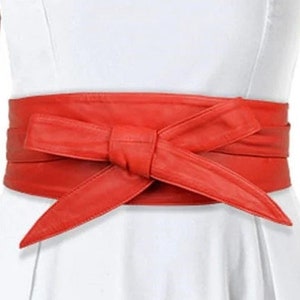 OBI LEATHER BELT Red, Leather Wrap Belt, Tie Belt, Women Wrap Belt, Dress Belt, Red Leather Waist Belt For Halloween, Knot Tie Leather Belt