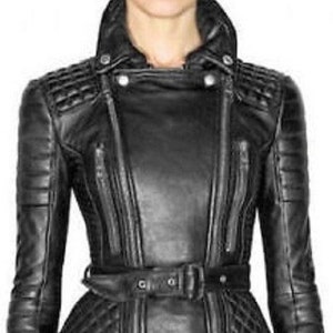 Women's Genuine Lambskin Black Leather Jacket | Slim Fit Quilted Motorcycle Biker Leather Jacket | Hot! Celebrity Leather Jacket Gift Black