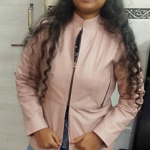 NOORI Women&#39;s Baby Pink Leather Jacket | HOT ! Ladies Casual Lambskin Leather Jacket | Designer Leather Outfit | Best Birthday Gift for Her|