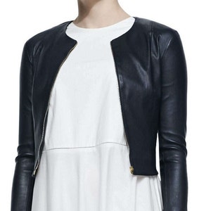 Women&#39;s Black Cropped Leather Jacket | Cropped Motor Bolero Shrug Biker Jacket With Long Sleeves Beautiful Look | Christmas Gift - Black