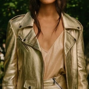 Gold leather jackets top