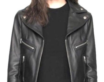 Women's BLACK Leather MOTO Jacket, Genuine Leather Jacket MOTORCYCLE Slim Fit Biker Fashion Jacket, Best Christmas Gift For Her