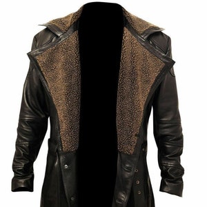 Noori Mens Leather Trench Coat BROWN | SHEARLING Fur Leather Coat For Mens | Single Breasted Leather TRENCH Overcoat | Belted Long Coat Men