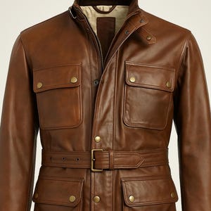 Mens Antique BROWN Leather Jacket | Slim Fit Vintage Biker Leather Long Coat Jacket | Military Style Leather Peacoat Christmas  Gift Fr Him