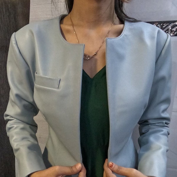 Grey Leather Jacket Etsy