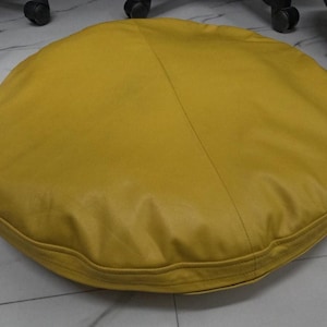 Noori Lambskin Leather ROUND Pillow COVER | YELLOW Circle Pillow Case | Decorative Throw Covers Living Room | Round Leather Cushion Yellow