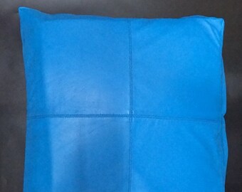 BLUE Lambskin Leather Seat Cover | Handmade Upholstery Cushion Cover | Pet Bed, Floor & Meditation Pillow | Rectangular FLOOR CUSHION Cover