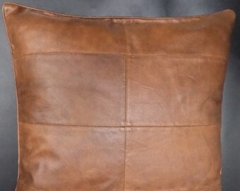 LAMBSKIN LEATHER CUSHION Cover | Square Leather Pillow Cover | Antique Brown Throw Cover | Decorative Sofa Leather Cushion Cover With Piping