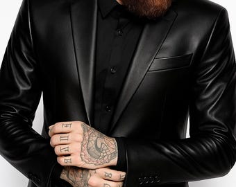 Mens 100% Lambskin BLACK Leather Blazer | Handmade FORMAL Leather Blazer | Slim Fit Wedding Blazer Coat | Celebrity Blazer Gift For Husband