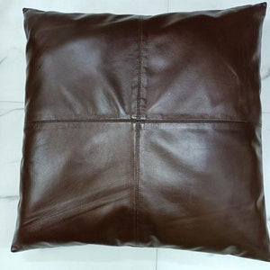 100% Real Lambskin Leather Pillow Cover, Plain Square Leather Cushion Cover, Decorative Sofa Throw Case, Designer Gift Pillows - DARK BROWN