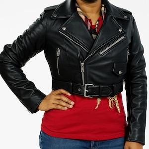Women&#39;s BLACK Leather Jacket, Slim Fit Cropped Style Motor Biker Leather Jacket, Sheep Cropped Bolero Shrug Biker Jacket, Black Short Jacket