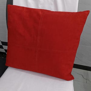 SUEDE LEATHER PILLOW Cover, Red Square Suede Cushion Cover, Leather Lumbar Pillow Cover Throw Covers for Living Room & Bedroom - Red