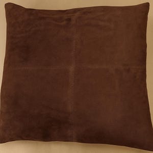 SUEDE LEATHER Cushion Cover | BROWN Square Suede Pillow Cover | Decorative Lumbar Throw Covers for Housewarming Case - Christmas Gift Brown