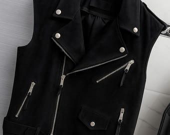 Men BLACK SUEDE Leather Vest Coat, Classic Leather WAISCOAT Biker Racer Vest, Western Cowboy Suede Leather Vest, Steampunk Leather Vest
