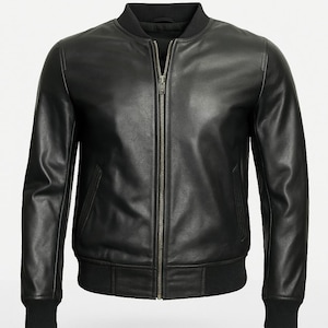 Herren BOMBER Lederjacke SCHWARZ, Navy G1 Flugbraune Jacke, Aviator-Lederjacke, MILITÄR-Mantel, Varsity-Lederjacke mit gerippter Manschette