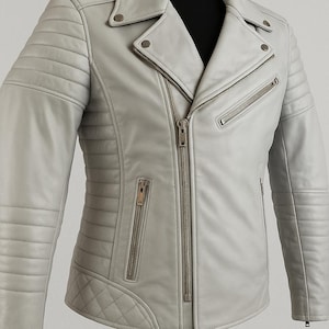 Noori Mens WHITE Leather Jacket |  | Slim Fit MOTORCYCLE Biker QUILTED Leather Jacket | Handmade Real Sheep Leather Jacket White Gift Fr Him