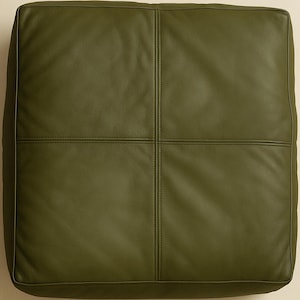Noori Leather Seat Cushion Cover | Olive GREEN Leather Pet Bed Cover| RECTANGULAR Bench Floor Cushion Cover | CUSTOMIZE Furniture Protector