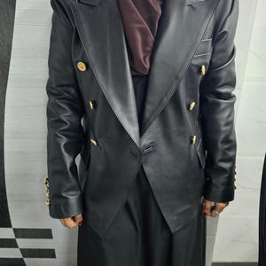 Damen Schwarz Leder BLAZER Designer Zweireihiger Blazer, Ausgefallene Goldene Knöpfe Lammfell Leder Blazer, Damen Blazer Revers Kragen Blazer Bild 6