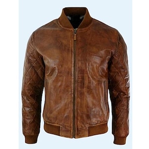 Herren Bomber Lederjacke Antik BRAUN | Zweifarbige stilvolle Biker Leder BOMBER Jacke für Herren | Winter Jacke mit RIBBED Manschette - Distress Brown
