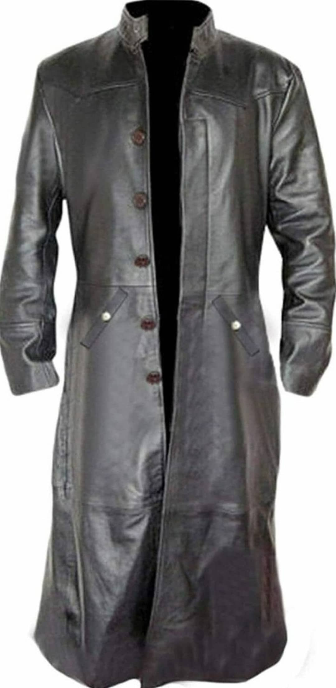 Mens BLACK Leather Trench Coat Stylish Full Length Maxi Leather Trench ...