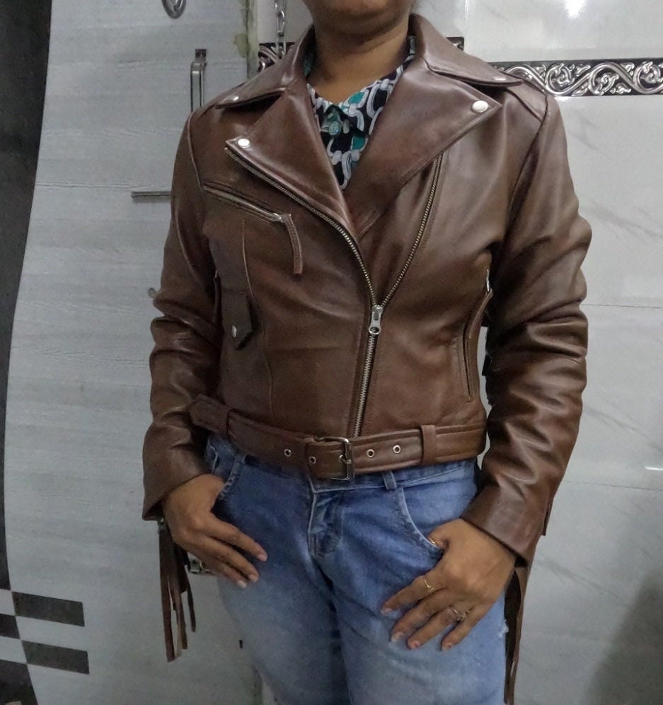 Leather Fringe Jacket - Brown