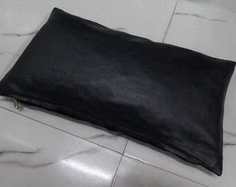 Lambskin Leather PILLOW Cover BLACK | RECTANGLE Leather Cushion Cover | Couch Decorative Accent Throw Cover For Living Room Bedroom - Black