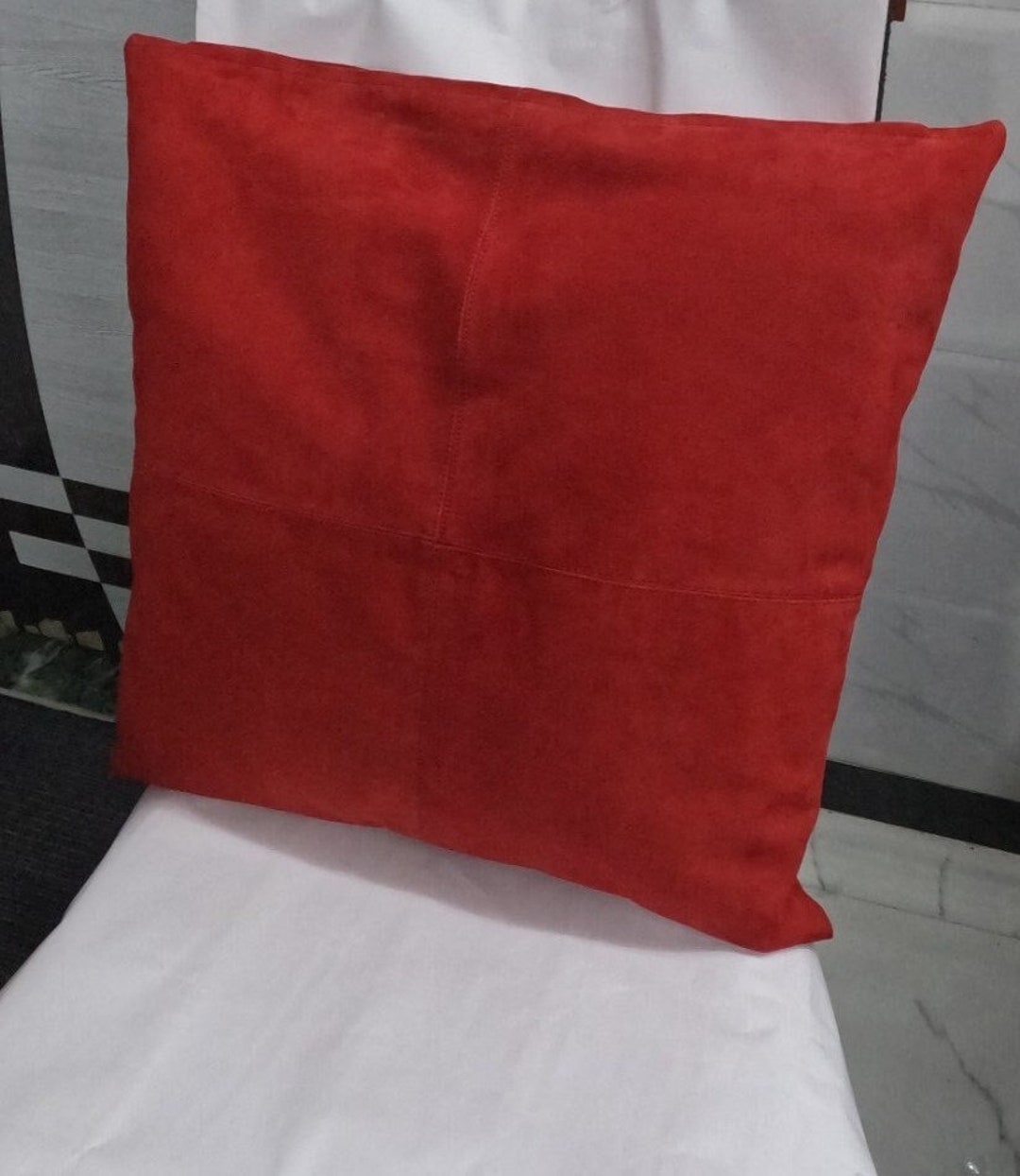 SUEDE LEATHER PILLOW Cover, Red Square Suede Cushion Cover, Leather