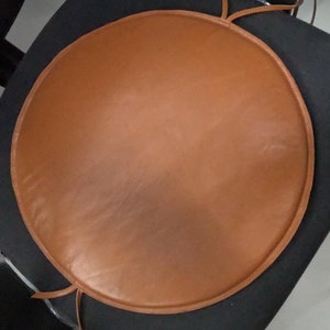 Noori Lambskin Leather TAN CIRCLE  Round  Chair Pad With Ties| Dining seat pad Cover for home and office | Best Housewarming gifts |