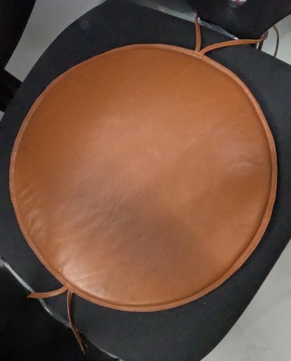 Noori Lambskin Leather TAN CIRCLE  Round  Chair Pad With Ties| Dining seat pad Cover for home and office | Best Housewarming gifts |