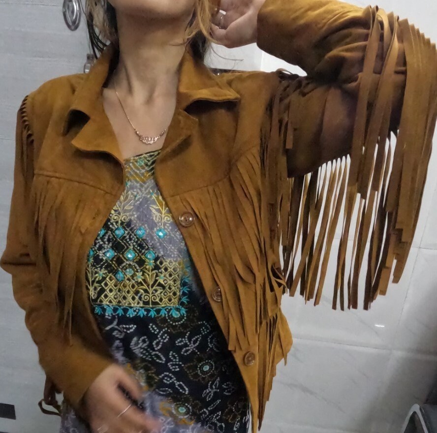 Womens FRINGE Suede Jacket, 70s COWGIRL Western Jacket