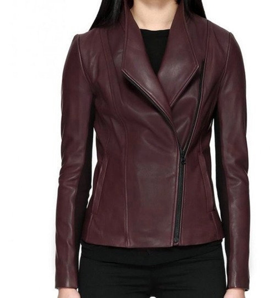 Blouson en cuir bordeaux pour femme Blouson de moto bordeaux pour femme Blouson de style vintage fait main entierement double de polyester Blouson de motard bordeaux Etsy Canada