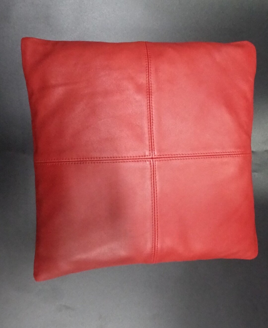 Lambskin LEATHER PILLOW Cover Red, Square Leather Cover, Decorative