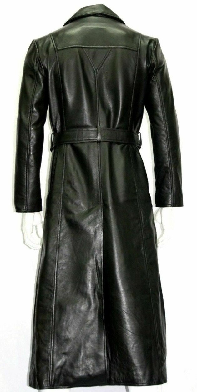 Handmade Dark Fashion Leather Trench Coat Mens Full Length -  Israel