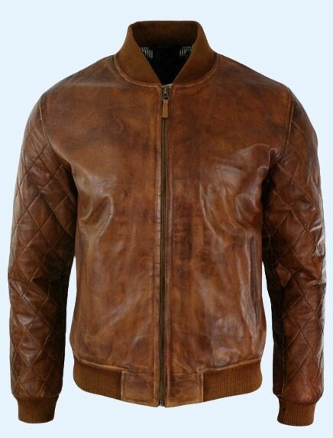 Mens Bomber Leather Jacket Antique BROWN Two Tone Stylish Etsy