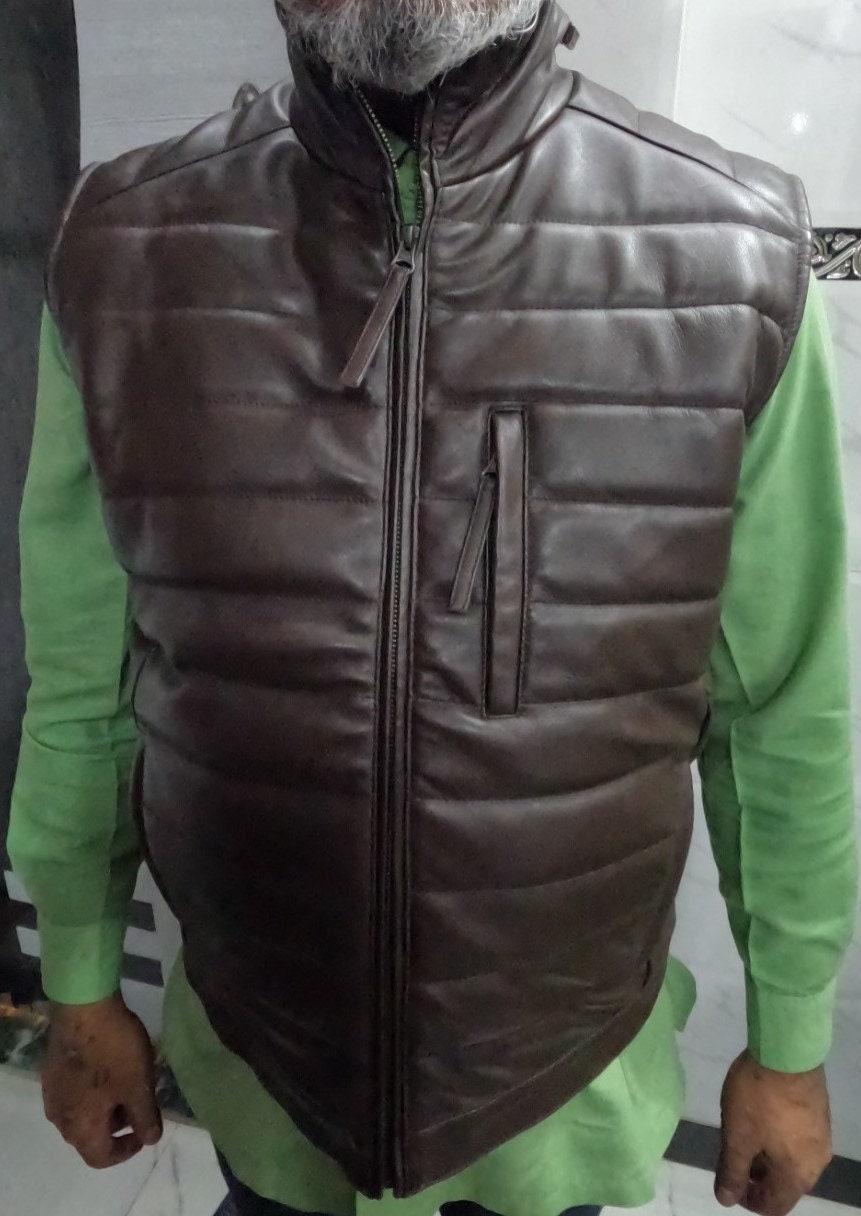 Leather Puffer Vest - Etsy
