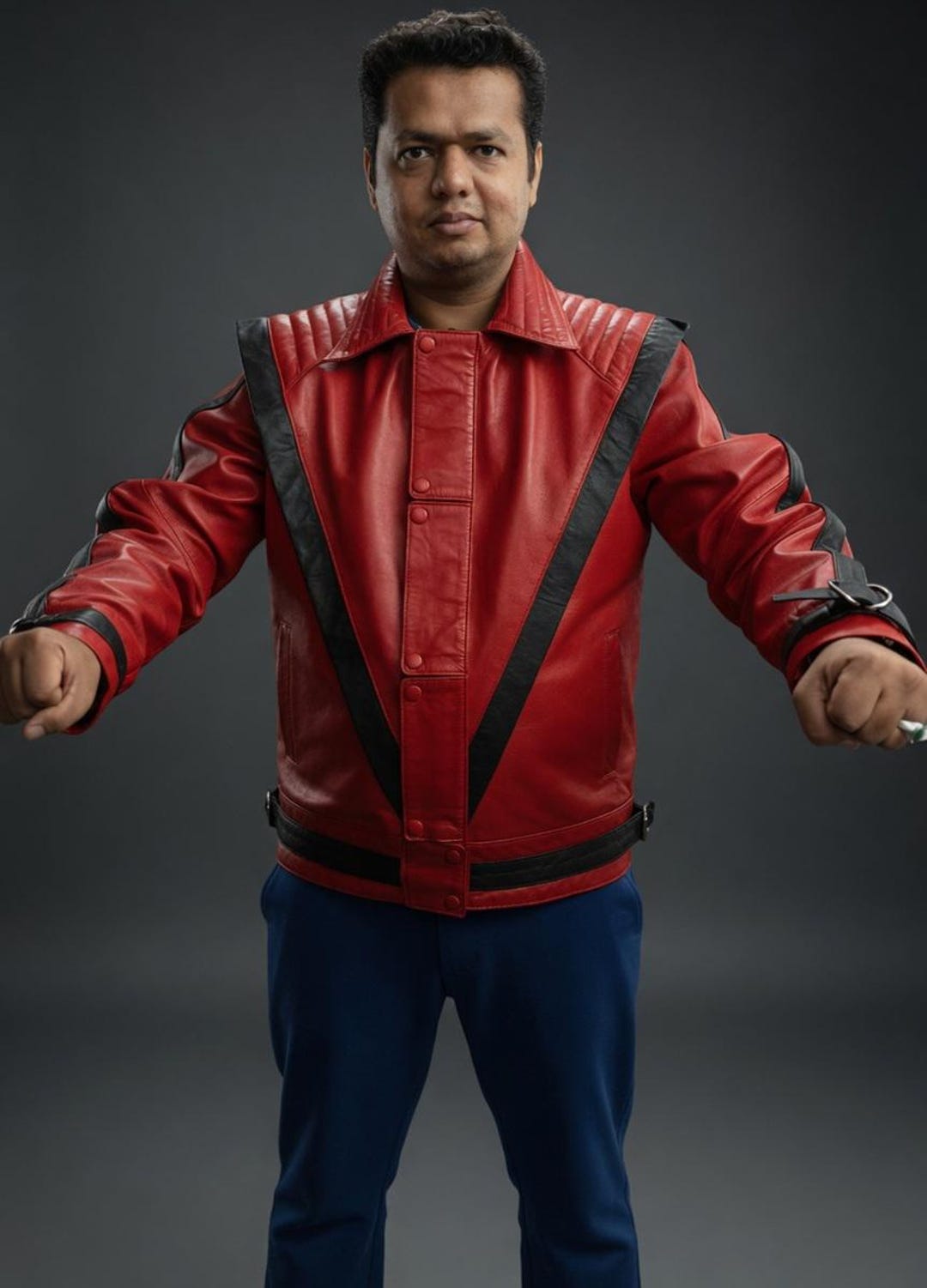 Men's Red & Black Leather Jacket, INSPIRED BY MICHAEL Style