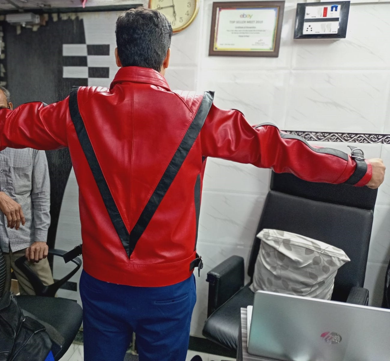 NOORI Men's RED & BLACK Leather Jacket, Inspired by Michael Style