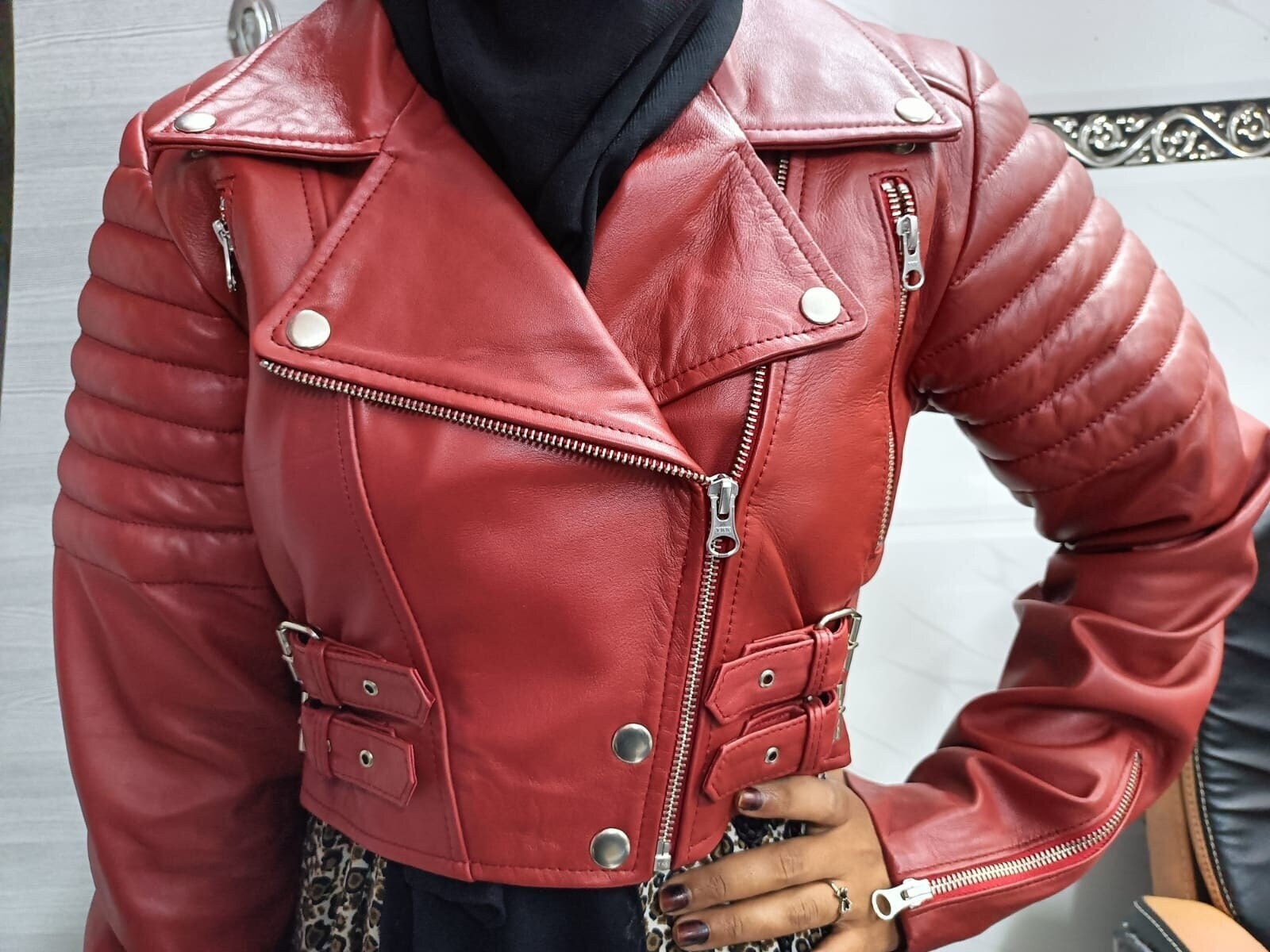 Womens Girls Real High Quality Lambskin RED Leather CROPPED Motor Bolero SHRUG Biker Jacket Long Sleeves Beautiful Look Jacket Etsy