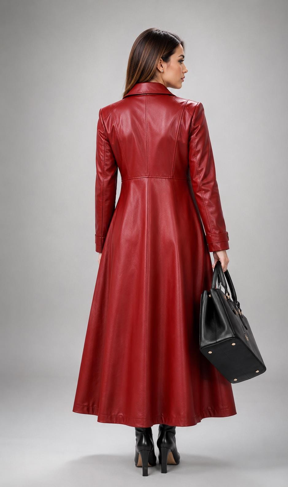Women's RED Lambskin Leather TRENCH COAT, Handmade Leather Long