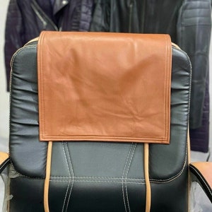 Noori ラムスキンレザー リクライニングチェア ヘッドレストカバー タン | 家具プロテクター | ホームシアター、オフィスチェア | タンブラウン スリップカバー