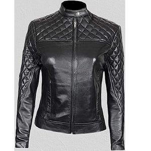 HOt ! Womens Leather Jacket BLACK - Quilted Women Real Leather Jacket with Silver ZIPPER Trending Lambskin Luxury Moto Biker Leather Jackets